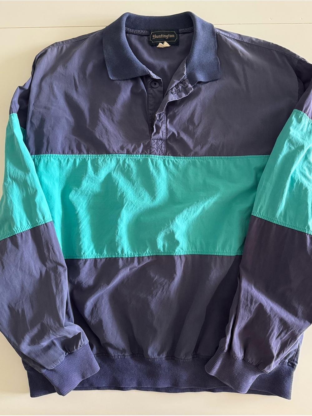 Huntington Pullover Windbreaker Jacket in Navy & Teal Made in USA